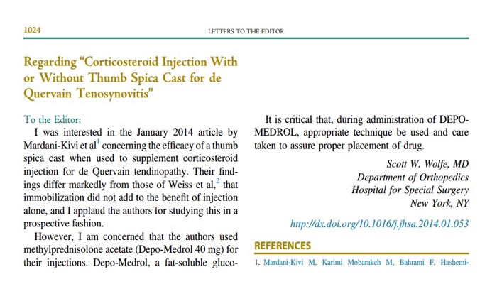 Corticosteroid Injection With or Without Thumb Spica Cast for de Quervain Tenosynovitis