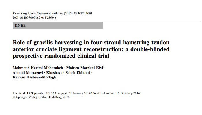 Role of gracilis harvesting in four-strand hamstring tendon anterior cruciate ligament reconstruction, a double-blinded prospective randomized clinical trial